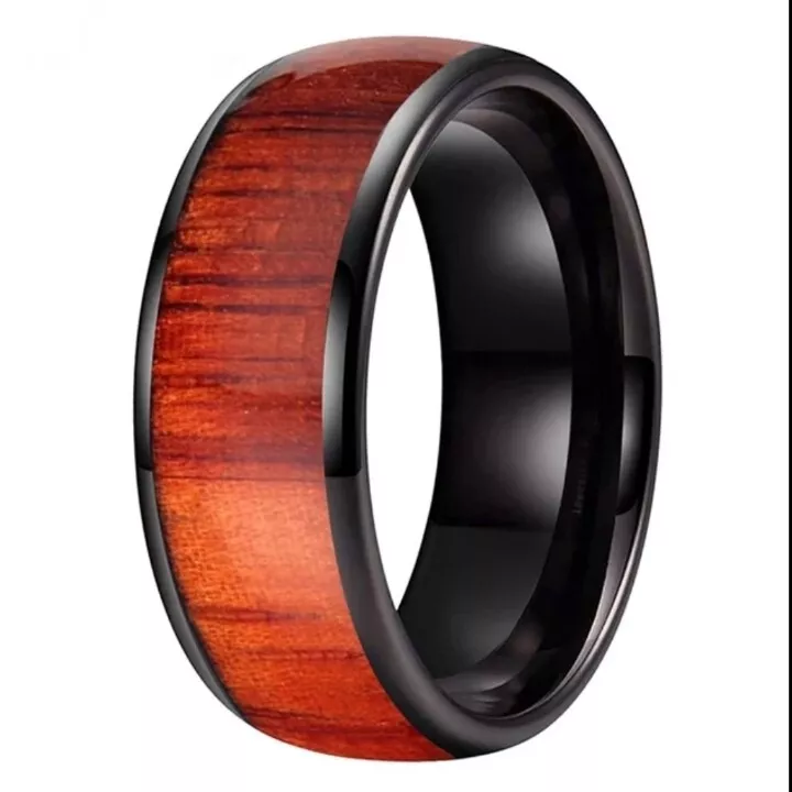 Anillo de carburo de tungsteno de 8 mm para hombres y mujeres con incrustaciones de madera roja ajuste cómodo banda de anillo Foto 3 de 4