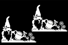 Gnome Watering Flowers Two 6" White Vinyl Decal Car Window Laptop Tablet Tumbler