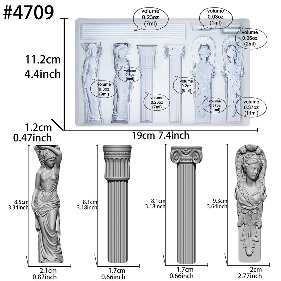 Art Mold for Polyclay Air Dry Clay Plaster, Decorative Column and