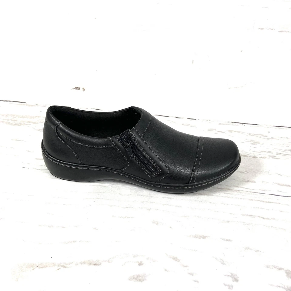 Clarks Collection Zapatos Mujer’s 8M Negro Mocasines Cuero Guijarro Talla Cremallera Foto 3 de 4