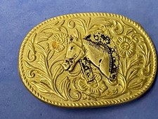 Horse Head Or Bust Inside Of Lucky Horseshoe Two Tone Belt Buckle