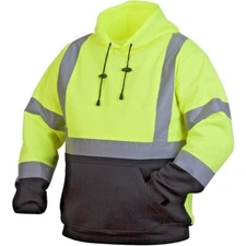 HIGH VISIBILITY ANSI REFLECTIVE HOODED PULLOVER SAFETY FLEECE SWEATSHIRT HOODIE