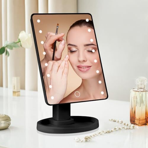 LED Vanity Makeup Mirror with 22 Lights, 180° Rotation, Natural Black Frame  