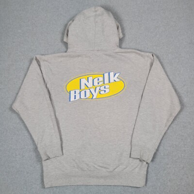 Nelk Boys Hoodie Men Medium Gray Double Sided Kangaroo Full Send Sweatshirt