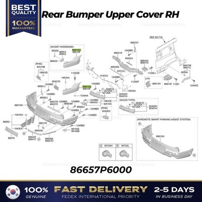 86675 R6000 ⭐Genuine⭐ Rear Bumper Upper Cover RH 86657P6000 for Hyundai Santa Fe ...