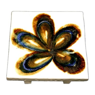 Boho Decor Handmade Pottery Tile Southwestern Abstract Flower Trivet  4''