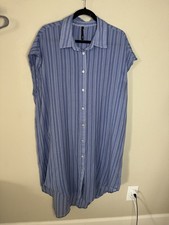 Slink Blue Striped Button Up Shirt Oversized Cotton Womens L XL Fit