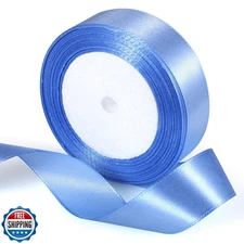 25 Yards Diamond Blue Satin Ribbon 1inch, Single Face Polyester Silk Fabric H
