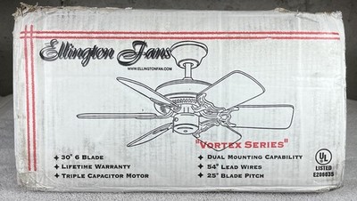 Vtg Ellington Vortex Series 30  White/Oak Reversible 6-Blade LITEX Ceiling Fan
