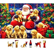 Christmas Puzzles for Adults 500 Pieces, Santa Claus and Dogs Jigsaw Puzzles ...