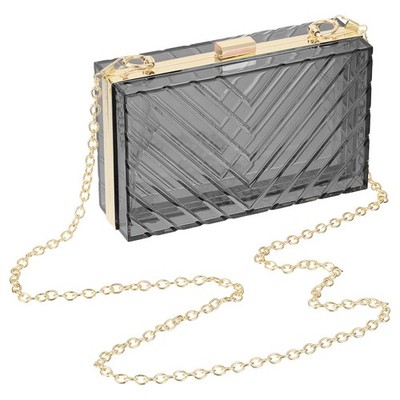 Frauen Clear Purse, Acryl Clear Clutch Bag V-Form mit Kette, Schwarz/Gold