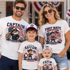 Camisas familiares a juego del 4 de julio, capitán primer oficial Little Sailor Tiny Crew