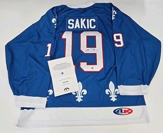 Joe Sakic Signed Vintage Athletic Knit Quebec Nordiques Blue Jersey w/COA