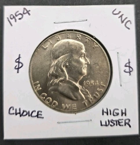 1954 S Benjamin Franklin Silver Half Dollar, Gem Uncirculated.  90% Silver