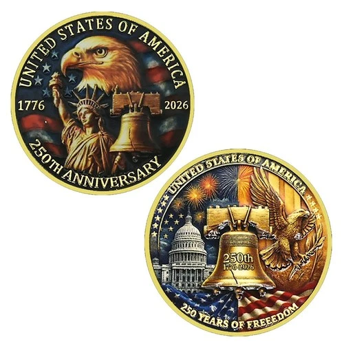 1776-2026 USA 250 Years Freedom Coin | Eagle Liberty Bell Collectible Medal