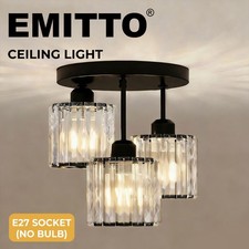 Emitto Crystal Ceiling Light 3 Light E27 Chandelier Semi Flush Mount Lamp Black