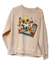 Looney Tunes Sweatshirt, Rare Bugs Bunny Daffy Tweety Graphic Pullover Tan XL
