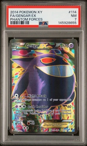 2014 POKEMON XY PHANTOM FORCES #114 FULL ART/GENGAR EX PSA 7