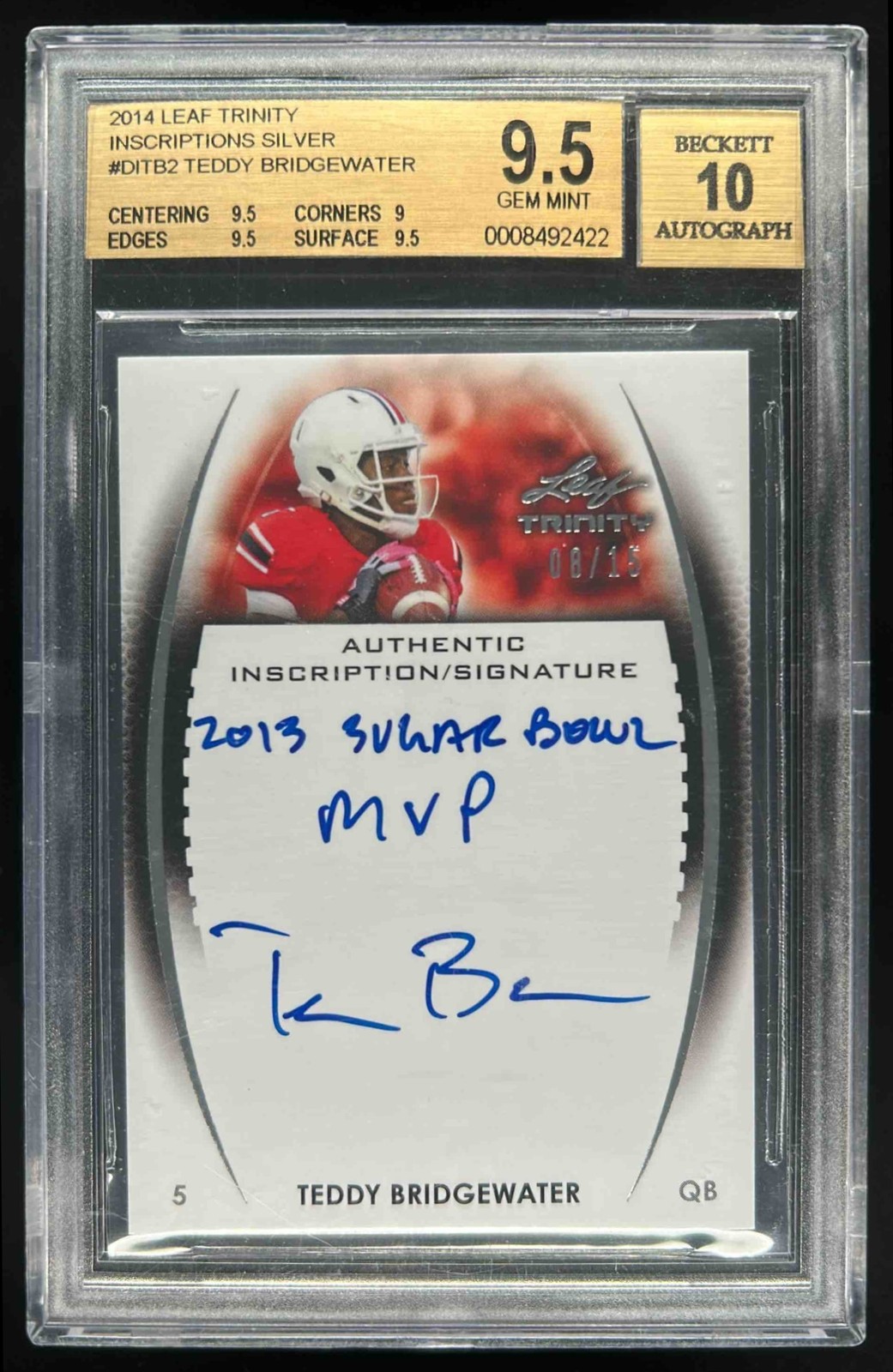 Teddy Bridgewater Leaf Trinity Inscription Autographs #DITB2 Silver