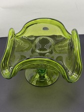  346 Rare Find VTG Blenko 6950 Pedestal Bowl Wavy Ribbon Edge 1975 Blown Glass