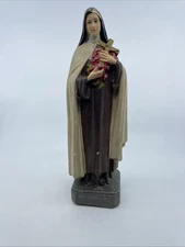 ST THERESE OF LISIEUX w/ ROSES Old VERY LARGE CHALKWARE FIGURE STATUE 12”