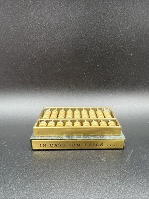 VTG IBM Promo Marble Brass Abacus Paperweight Calculator IN CASE IBM FAILS