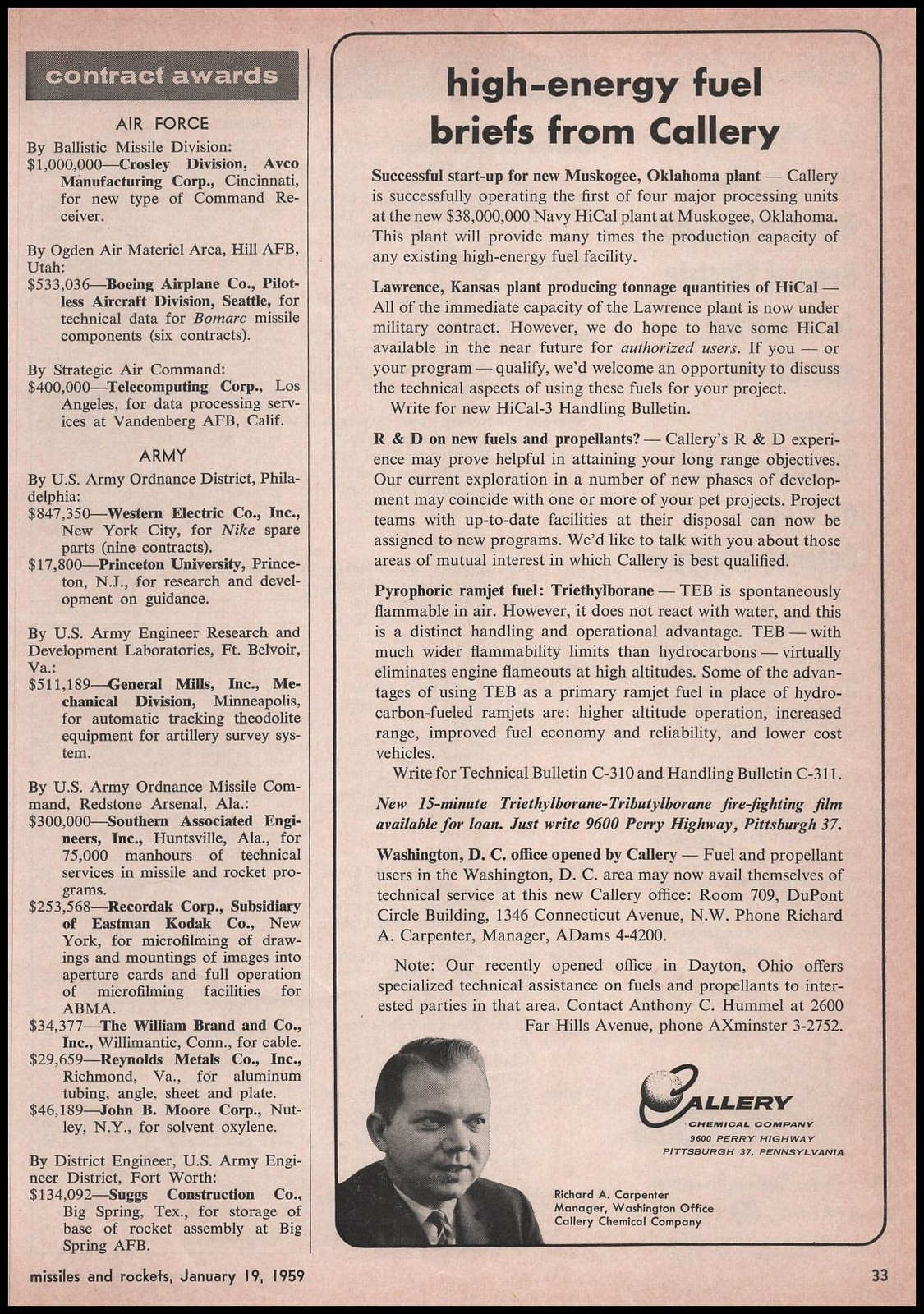 1959 Richard A. Carpenter Manager Photo Callery Chemical Co. Vintage Print Ad