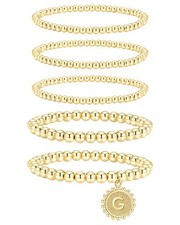 Gold Bracelets for Women Beaded Bracelet 14K Gold Plated Bracelet Stack Initial