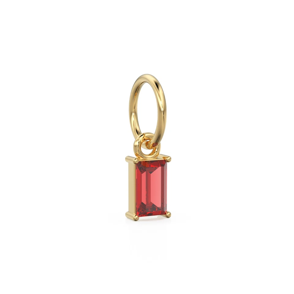 Tiny Baguette Red Ruby Charm Pendant 14k 18k Solid Gold 6x3mm July Birthstone - Image 4 of 4