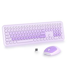 Purple Colorful Wireless Keyboard and Mouse Combo Set, 2.4GHz Retro Typewrite...