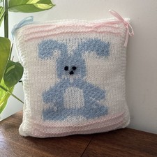 Vintage Handmade Nursery Baby Pillow Knit Bunny Bear Soft Gift Prop