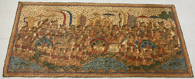Vintage balinesisches Kamasan Gemälde - Mahabharata Kampfszene, Tafel 175×85 cm