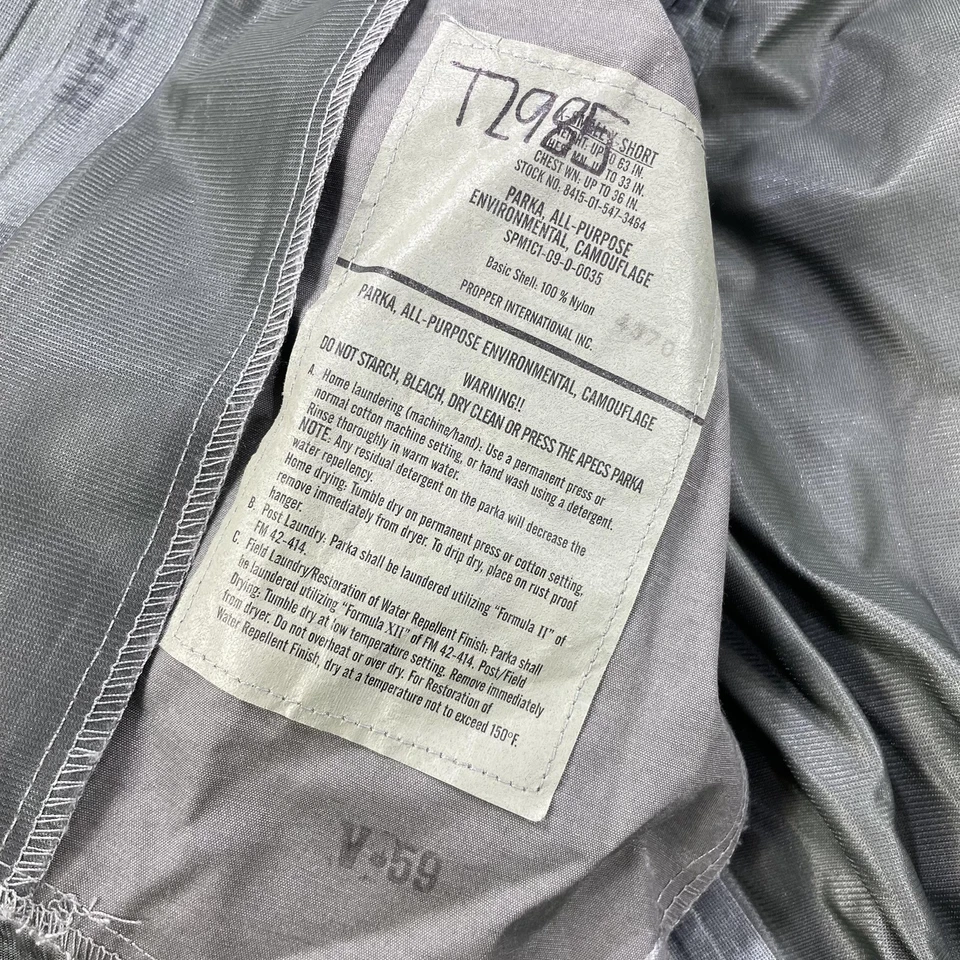 US Air Force APECS Parka Jacket Mens XS Short Gray ABU Camo Gore-Tex Hooded - Image 2 of 4