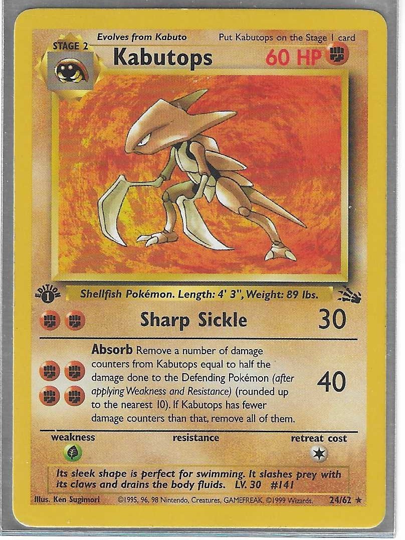 1999 Pokémon Kabutops 1st Edition 24/62 Fossil NM