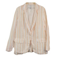 H By Halston Linen Jacket Blazer Women Medium White Orange Stripe Lined