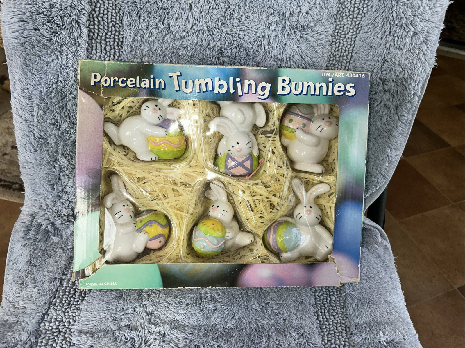 Set of 6 Hand-Painted Easter Bunny Figurines with Decorative Eggs