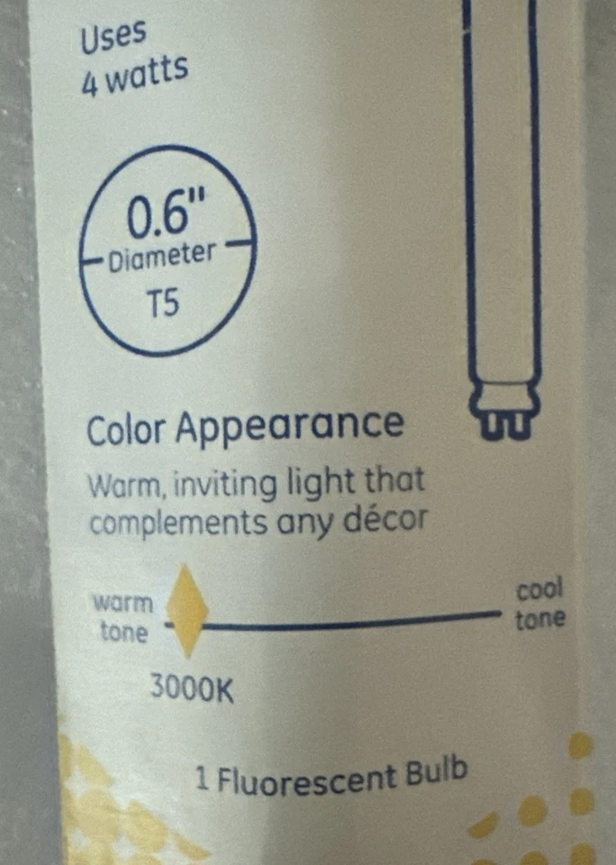 GE F4 T5 Warm White 6" Under Cabinet fluorescent light bulb 4 Watts - Image 3 of 4
