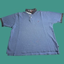 Tommy Hilfiger Mens XL Polo Shirt Blue Striped Golf Y2K Vintage Short Sleeve
