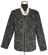 Asos Jacket Sz 8 Black Brocade Beaded Chain Evening Open Front Mixed Media M