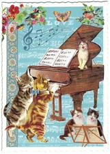 Postcard Glitter Tausendschoen Cats Playing Piano and Singing Postcrossing