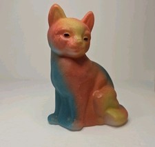 Fenton Glass Sitting Cat Airbrushed Tie Dyed Multi Colors Rare Color