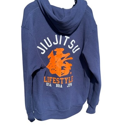 Russell Athletic Navy Blue Jiu Jitsu Lifestyle Zip Up Hoodie Men XL Orange Graph