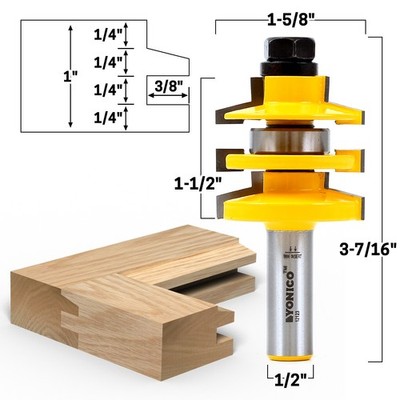 Bevel Stacked Rail and Stile Router Bit - 1/2'' Shank - Yonico 12123