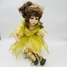 Leonardo Collection Porcelain Doll Yellow Green Fairy Dress Seated 13” Figure