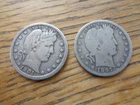2 BARBER 25 CENT QUARTERS 1901 and 1897, WORN BUT READABLE