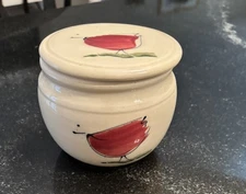 Art Pottery Signed Butter Keeper Bell Pottery Stoneware w/ bird motif 