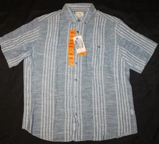 New mens Weatherproof Vintage washable linen blue button up shirt Size XXL