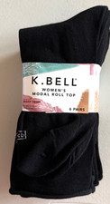 K BELL Women's Modal Roll Top Socks 5.5-10 ShoeSize 6 Pair Black