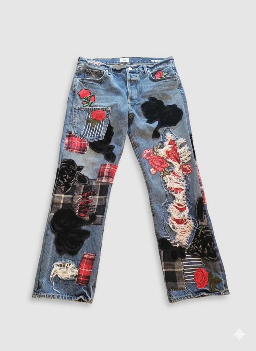 Custom Upcycled  patchwork jeans women.   Waist 3… - image 3