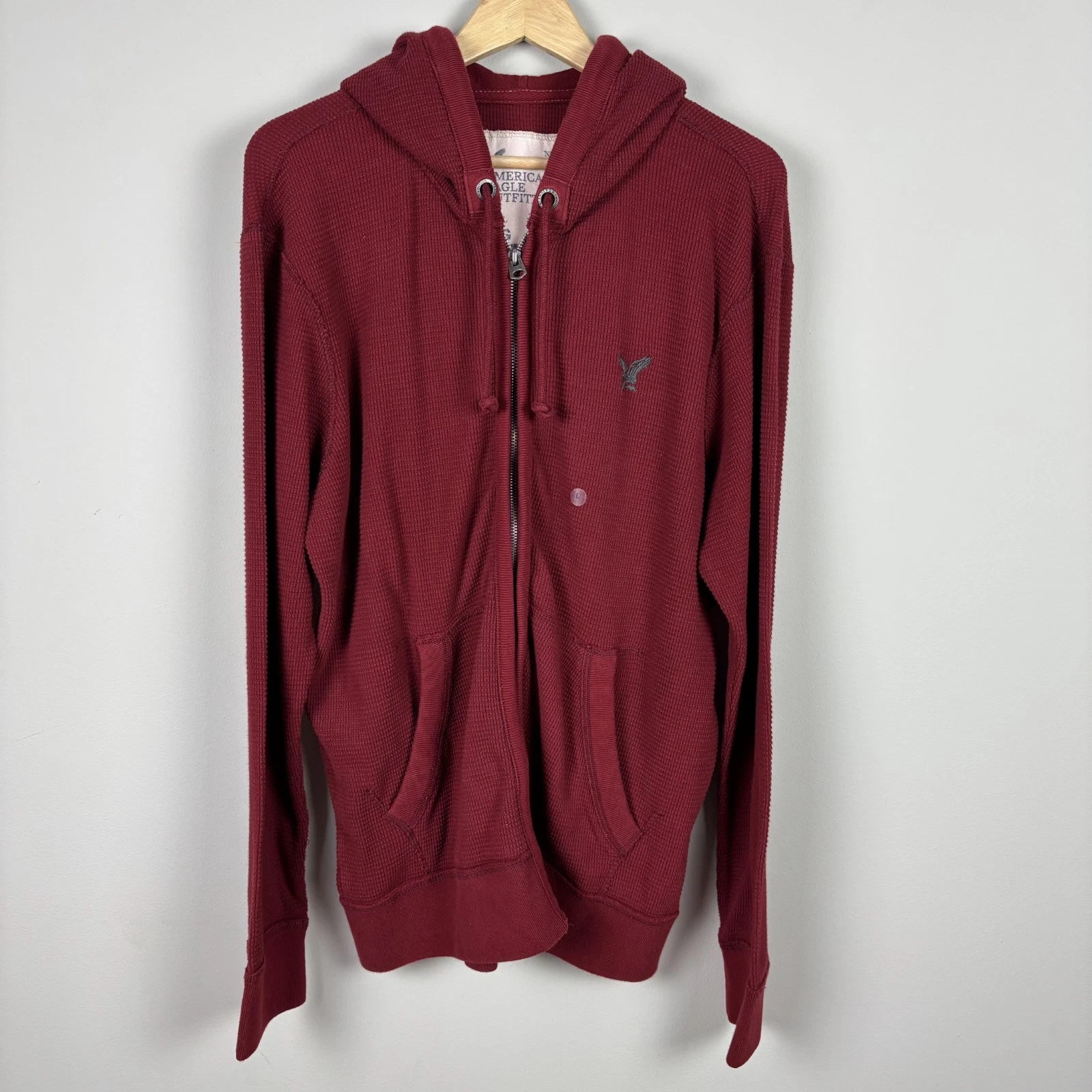 Y2K American Eagle Outfitters Full Zip Thermal Hoodie Sweatshirt Mens Large Red
